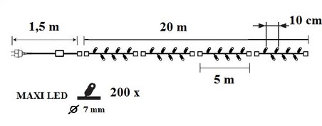 200LED, 20m+1,5m, 14W, IP44, farebná