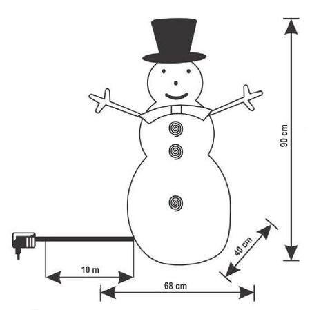 KDA 9 Snehuliak z akrylu 90cm, IP44, 80LED, teplá/studená biela, 10m kábel