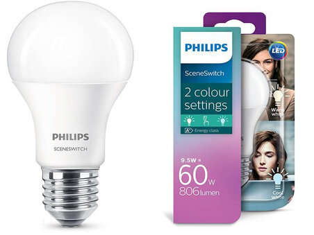 Klasická žiarovka LED Scene Switch E27 9,5W/60W A60 230V 2700/4000K teplá/neutrálna biela LED žiarovka