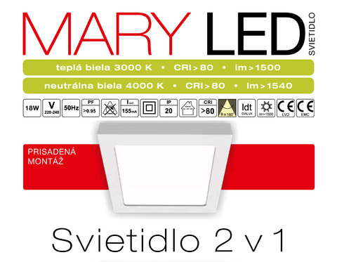 Mary LED 2v1, 18W, 1500lm, IP20, 4000K