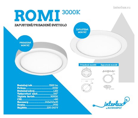 Romi LED 2v1, 20W, 1500lm, IP20, 3000K Romi 2v1 teplá biela
