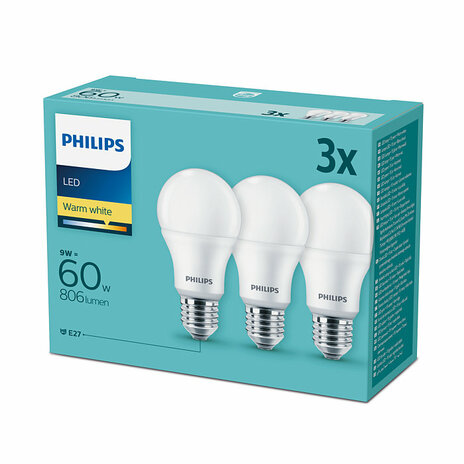 Výhodné trojbalenie - Klasická žiarovka LED E27 9W/60W A60 230V 2700K teplá biela 806lm